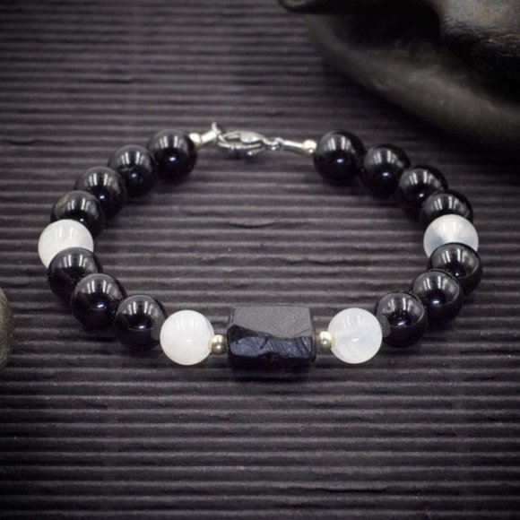 Black Tourmaline and Selenite Protection Bracelet - Handmade to Order - Picture 1 of 2